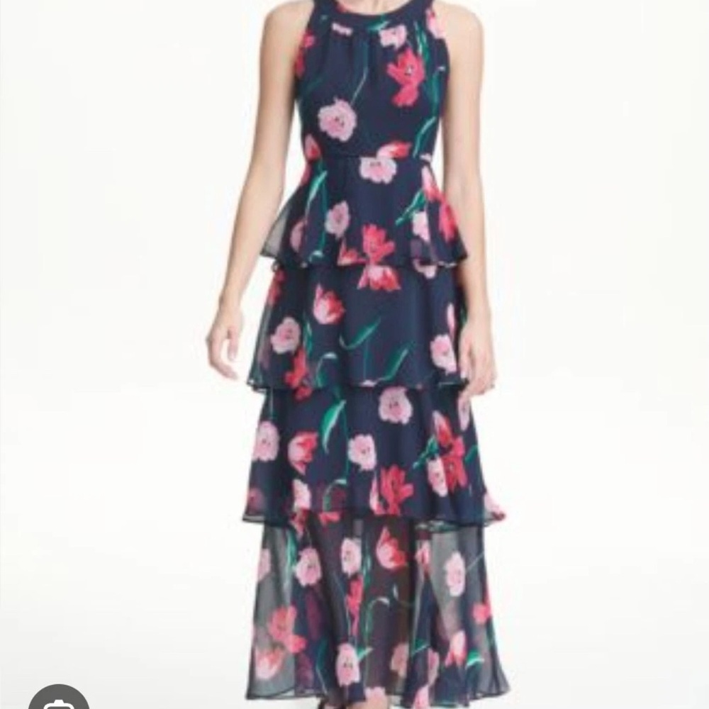 Tommy Hilfiger's chiffon maxi Dress tiered skirt Halter Top Floral Sleeveless